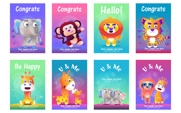 可爱的动物贺卡集图片下载