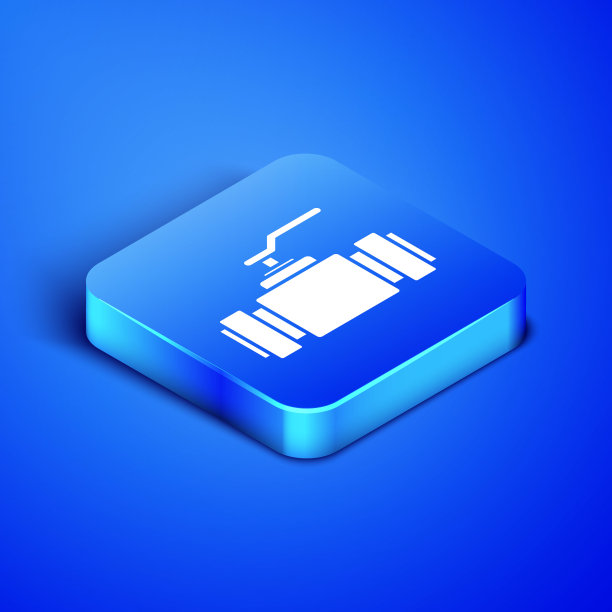 行业金属管道和阀门图标隔离在蓝色背景。蓝色方块按钮。矢量图图片下载