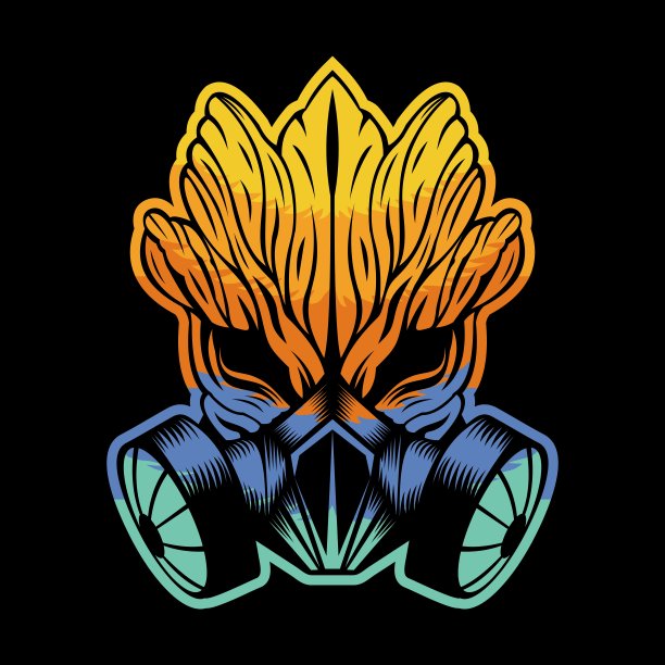 防毒面具怪物木头彩色矢量插图图片下载