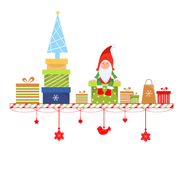 圣诞侏儒和礼盒图片下载