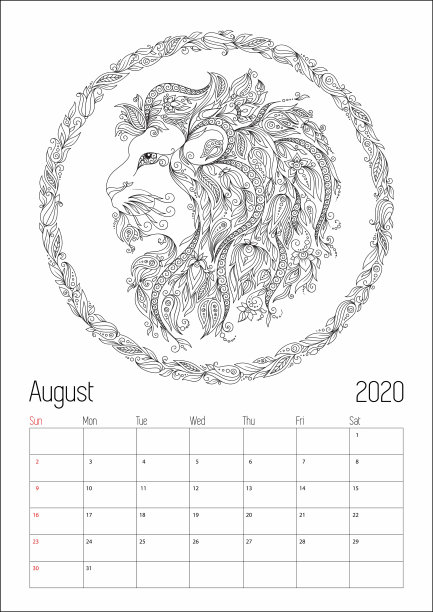 2020抗压力星座日历，涂鸦插图。图片下载