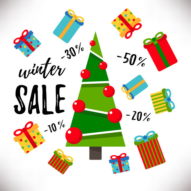 冬季销售海报。彩色卡通矢量插图。图片下载