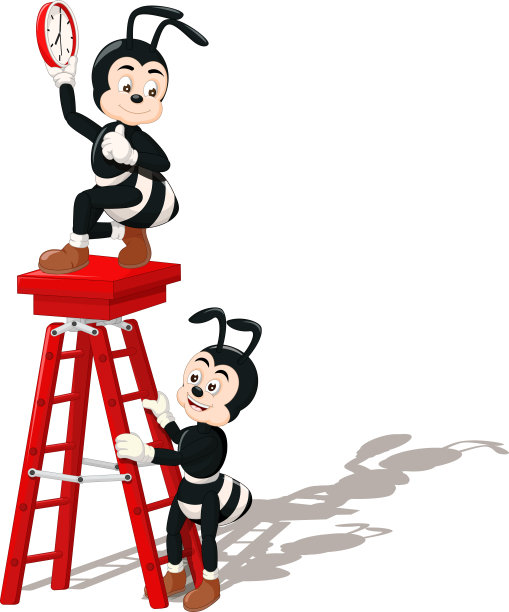 酷两个黑蚂蚁与红梯子和时钟卡通图片下载