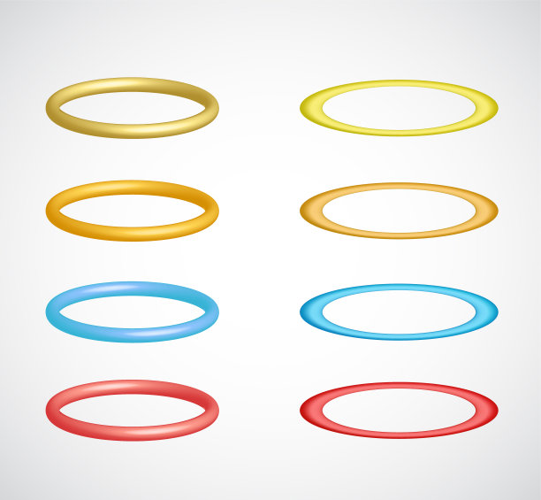 光轮矢量设置隔离在白色背景。发光和3d基督教附属细节的圣徒或邪恶的角色。头顶上的光环。圣灵或善行图标设计。图片下载