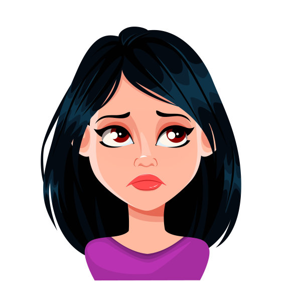 面部表情美丽的女人与黑头发图片下载