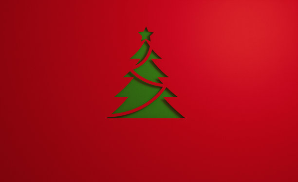 圣诞概念-绿色的圣诞树形状在红色的背景图片下载