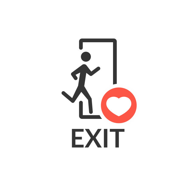 紧急出口与人形图标心标志，喜爱，喜欢，爱，关怀的象征。图片下载