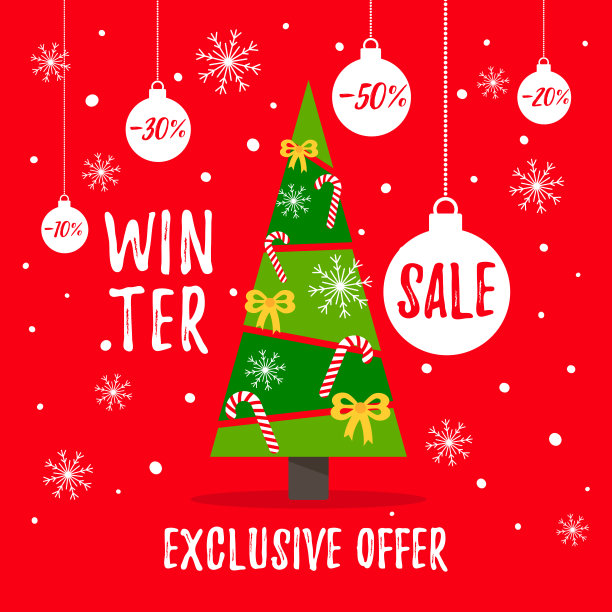 冬季销售海报。彩色卡通矢量插图。图片下载