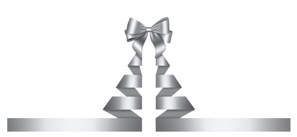 银色抽象圣诞树与蝴蝶结和丝带图片下载