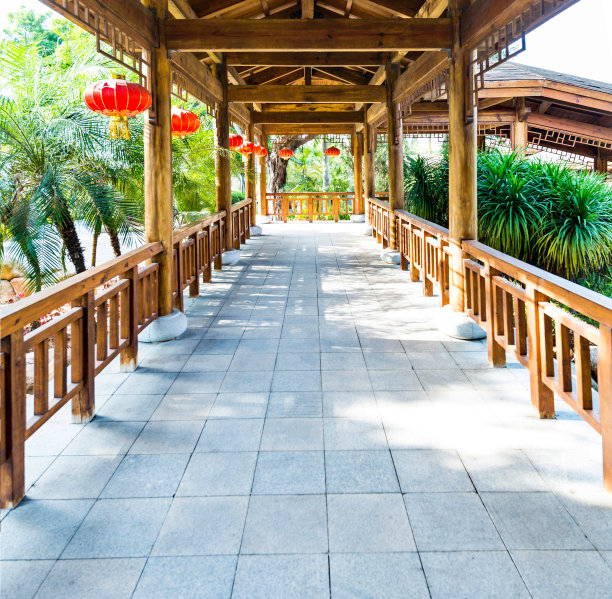 中式的花园走廊图片下载