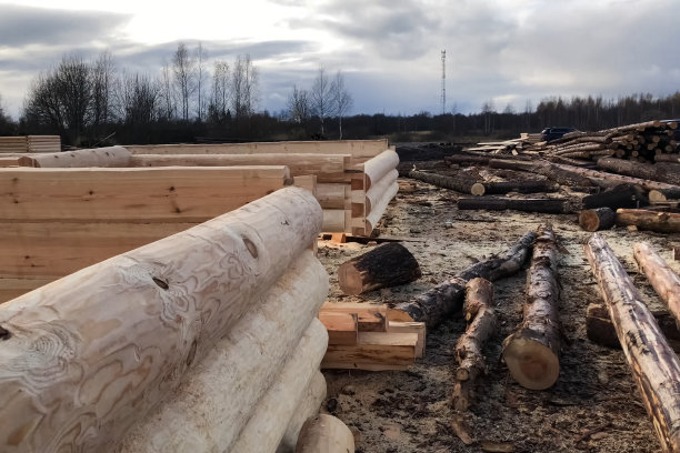 准备用于结构组装的原木。材料图片下载