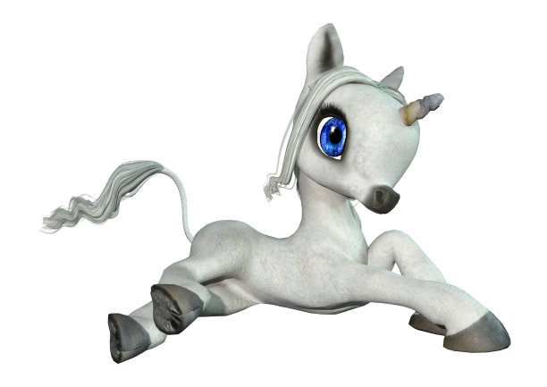 3D插图小幻想白色独角兽的白色图片下载