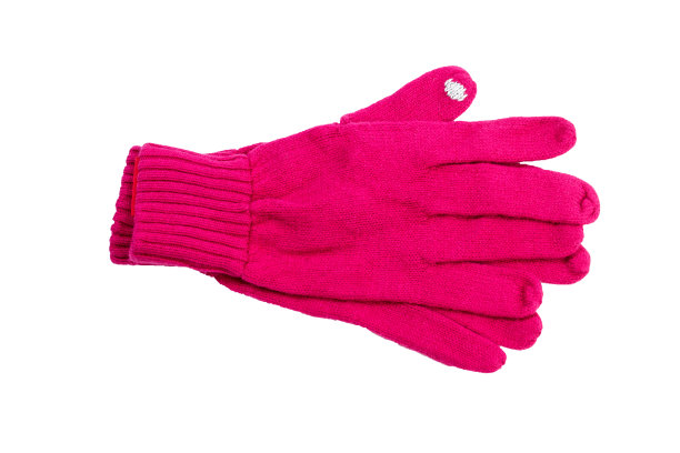 亮粉色针织手套孤立在白色上图片下载