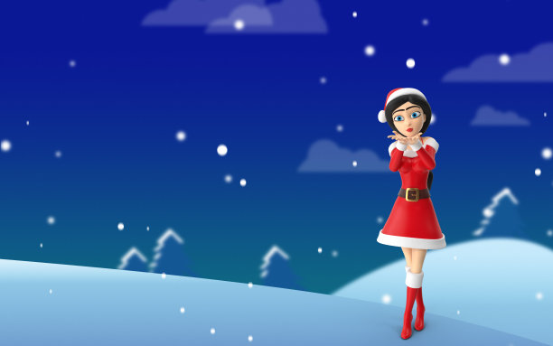 圣诞场景与女圣诞老人的蓝色背景图片下载