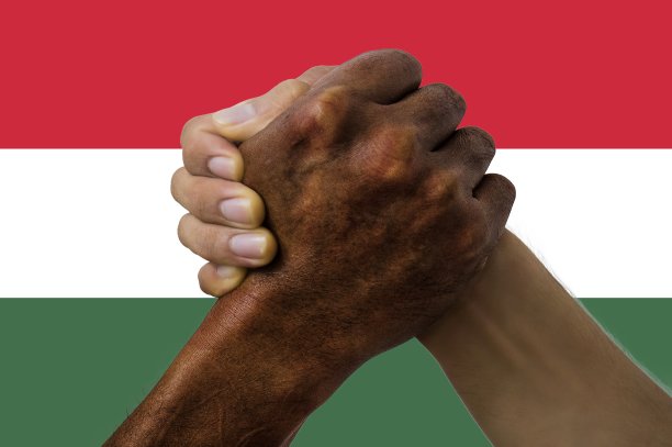 匈牙利国旗，融合了一群多文化的年轻人图片下载