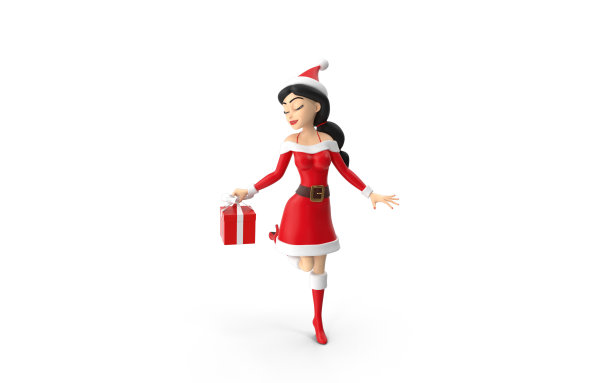 圣诞场景与圣诞夫人在白色背景图片下载