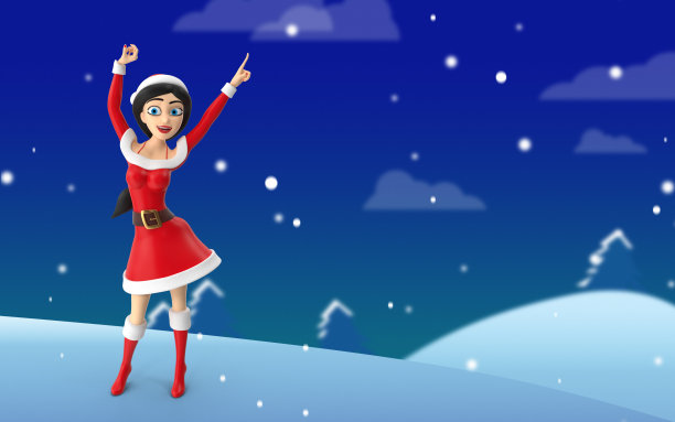 圣诞场景与女圣诞老人的蓝色背景图片下载