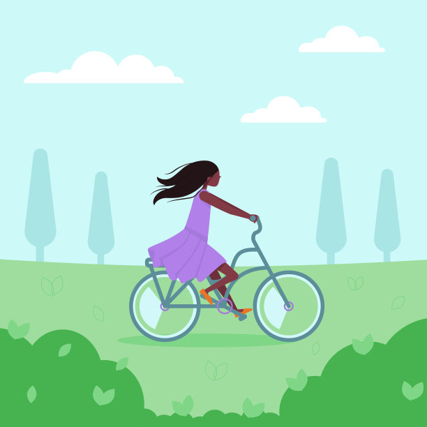 非裔美国妇女在公园里骑自行车。图片下载