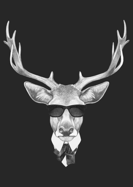 穿西装的鹿的肖像。手绘插图。向量孤立的元素。图片下载