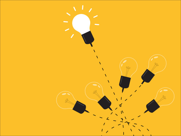 与众不同的思考，从人群中脱颖而出——灯泡的图形代表了经营理念。新观念、变化、潮流、勇气、创造性解决方案、创新和独特方式的观念。图片下载