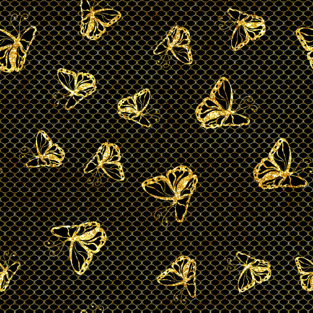 晶莹剔透手绘艺术蝴蝶闪闪发光网背景无缝衔接图片下载