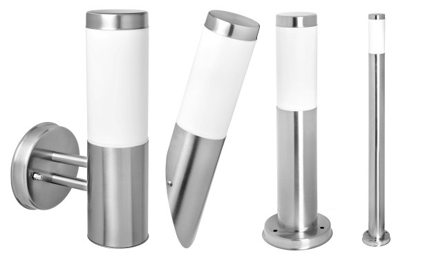 一套独立的不锈钢现代花园路灯图片下载