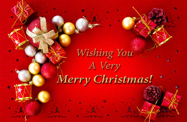 圣诞贺卡背景与装饰品和祝愿文本图片下载