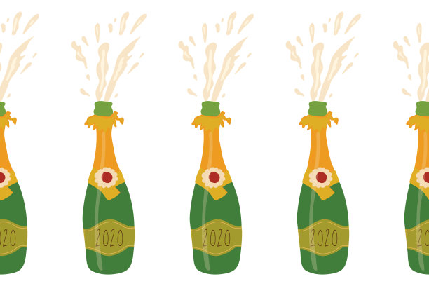 香槟酒瓶无缝矢量边界。重复着派对背景和爆炸的闪闪发光的瓶子。党旗帜。用于高雅，专属的派对邀请，卡片，海报图片下载