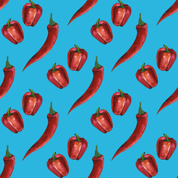 水彩红辣椒。墨西哥食物。无缝模式图片下载