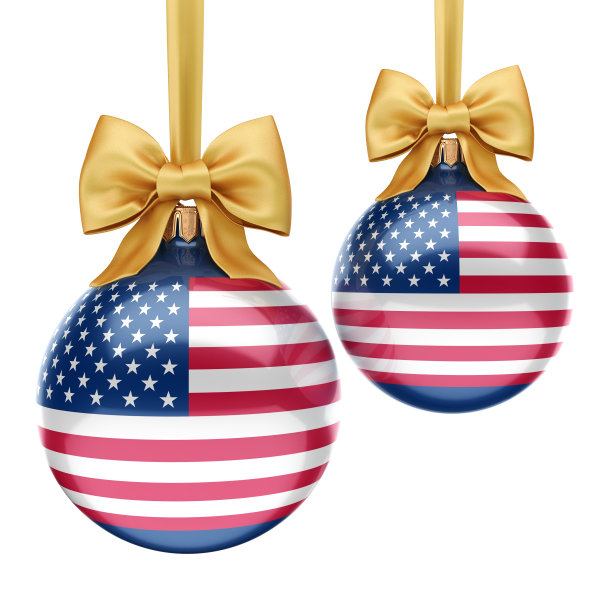3D渲染圣诞球与美国国旗图片下载