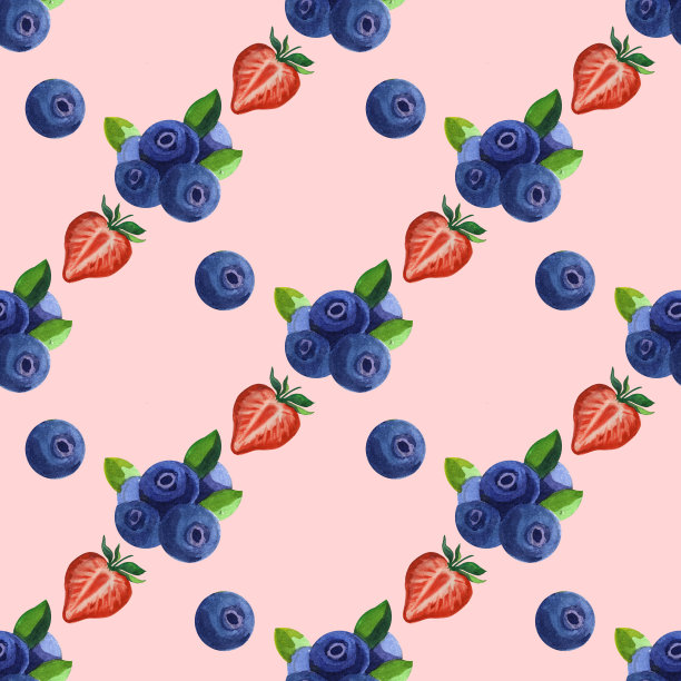 水彩无缝模式与蓝莓。手绘装饰背景。印刷纺织品，布料，墙纸，剪贴簿图片下载