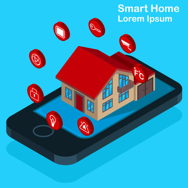 智能家居系统概念。三维等距远程室内控制系统。物联网的概念。通过家庭网络与设备连接和控制智能家居。物联网。矢量插图。图片下载