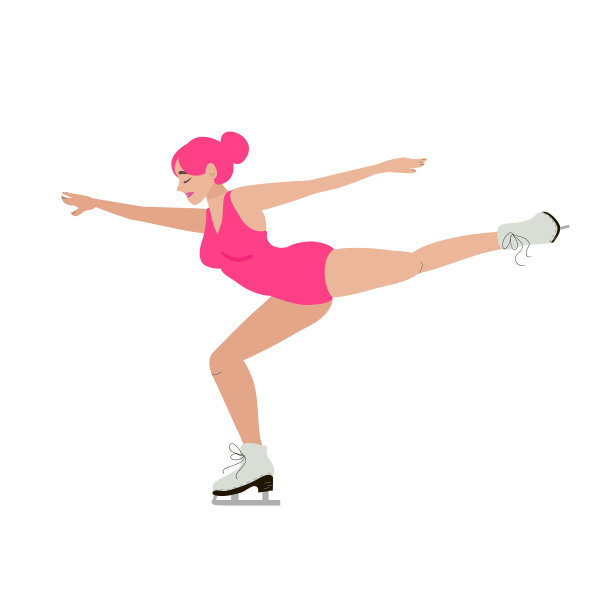 年轻美丽的女子花样滑冰。快乐的滑冰时间。冬季运动。粉红色的。白色背景。图片下载