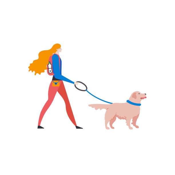 Сartoon style金毛猎犬和遛狗人的图标。可爱的女孩和宠物。图片下载