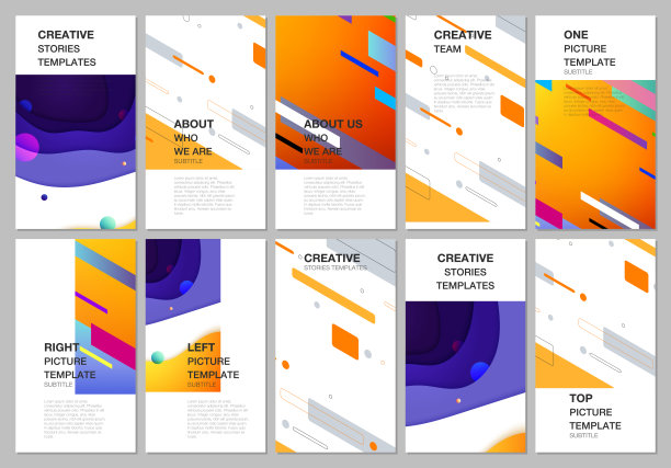 社交网络故事设计，垂直横幅或传单模板。封面设计模板的传单，小册子封面，广告横幅。最小的彩色几何背景与动态形状图片下载