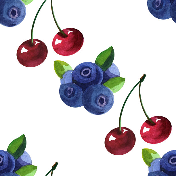 水彩无缝模式与蓝莓。手绘装饰背景。印刷纺织品，布料，墙纸，剪贴簿图片下载