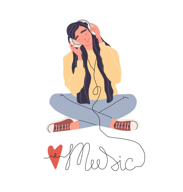 年轻女子戴着耳机听音乐。图片下载