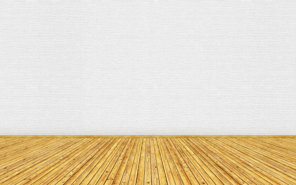 空客厅的3D渲染模型与棕色复古木地板和白色乙烯基墙纸与抽象条纹图案在墙上。可用于室内设计。图片下载