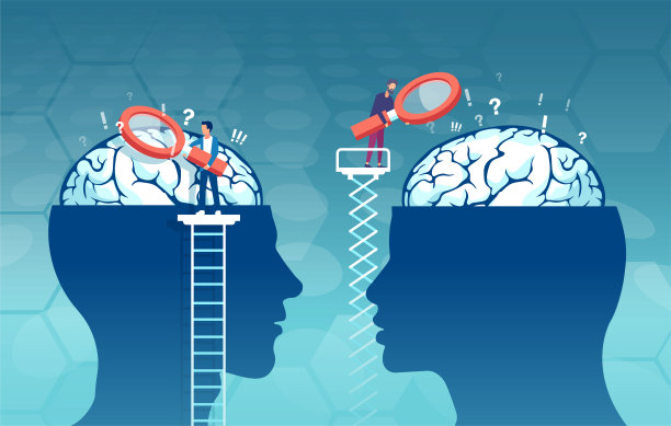 科学家用放大镜研究男女大脑的心理差异矢量素材图片下载