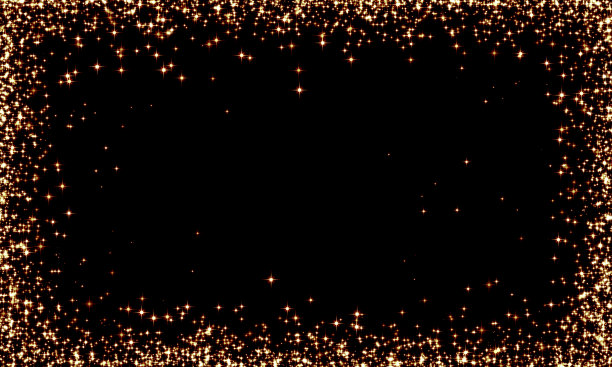 金色在黑色背景上闪闪发光，节日，金色，星星照耀，星星框架，圣诞节，节日图片下载