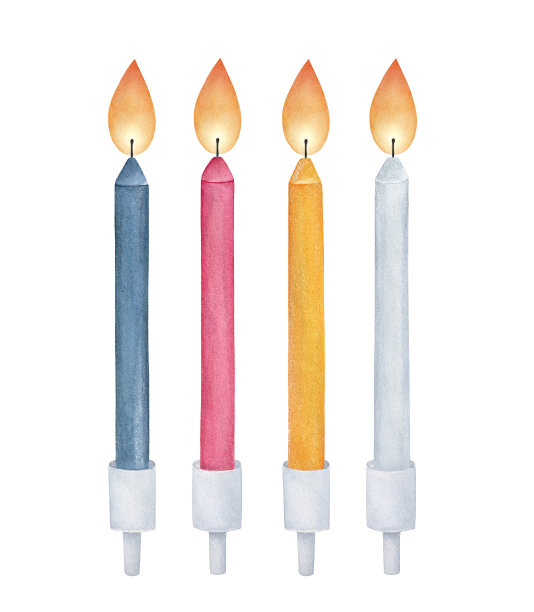 生日蛋糕蜡烛的水彩插图收集。手绘水彩图形绘图设计，贺卡，节日边界，邀请装饰，剪贴簿贴纸，周年旗帜。图片下载