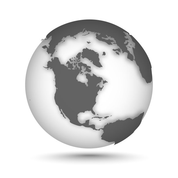地球灰色图标上的白色平滑矢量阴影和地图的大陆在北半球。北美图片下载