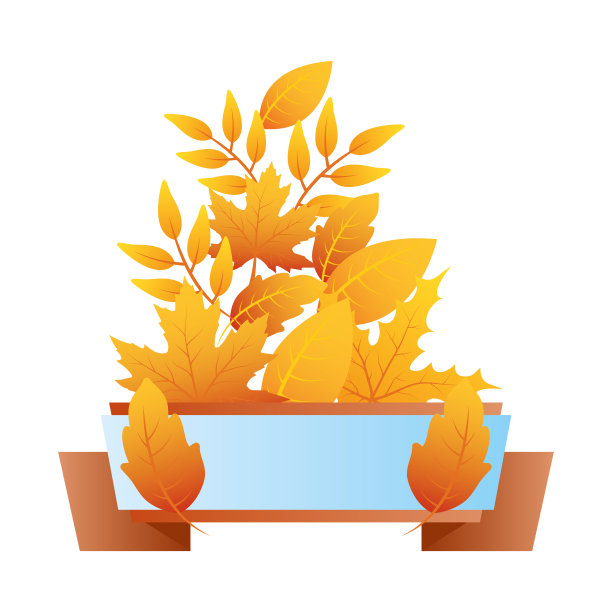 秋天的树枝上贴着蓝色的叶子标签图片下载