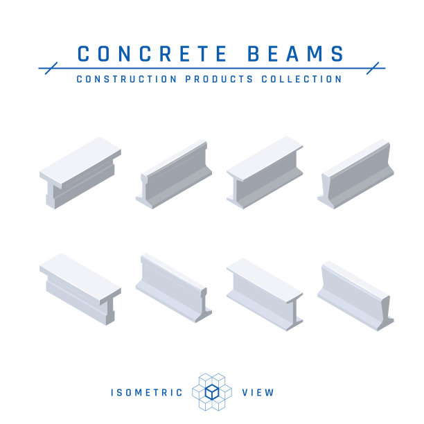 混凝土梁在等距视图，矢量图标图片下载