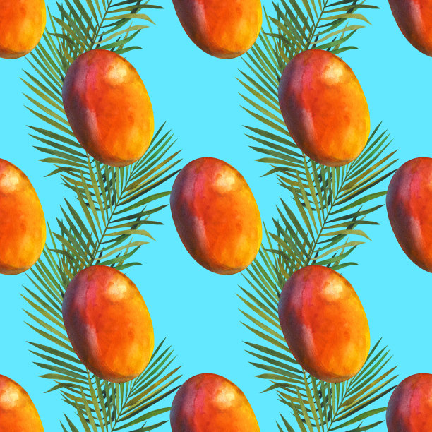 用芒果水彩无缝图案。手绘装饰背景。印刷纺织品，布料，墙纸，剪贴簿图片下载