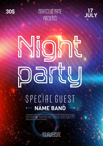 飞行俱乐部聚会。夜晚星空。蓝色空间背景。方事件装饰。艺术设计。黑传单。音乐海报。海报模板矢量设计。音乐展示海报。未来的风格。图片下载