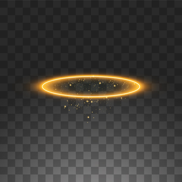 金光环天使戒指。孤立在黑色透明背景，矢量插图图片下载