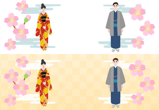 和服人用樱桃树和云的设计图片下载