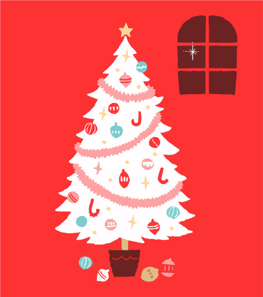 红色背景上的白色圣诞树图片下载