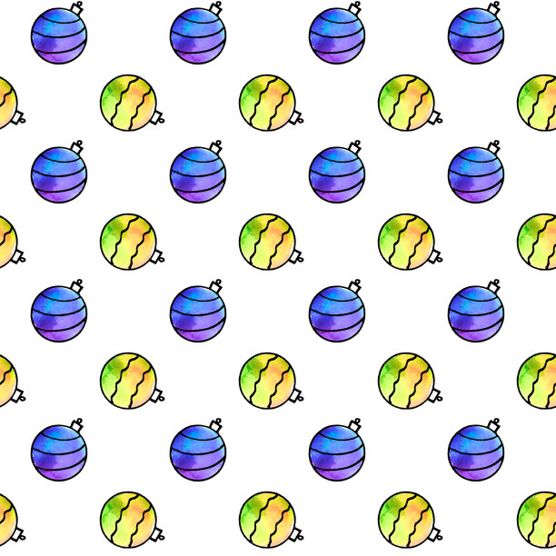 无缝模式与水彩圣诞树球。新年圣诞背景纹理。用于贺卡，包装纸，包装，织物，日历，印刷品，标志，横幅，海报，网页图片下载